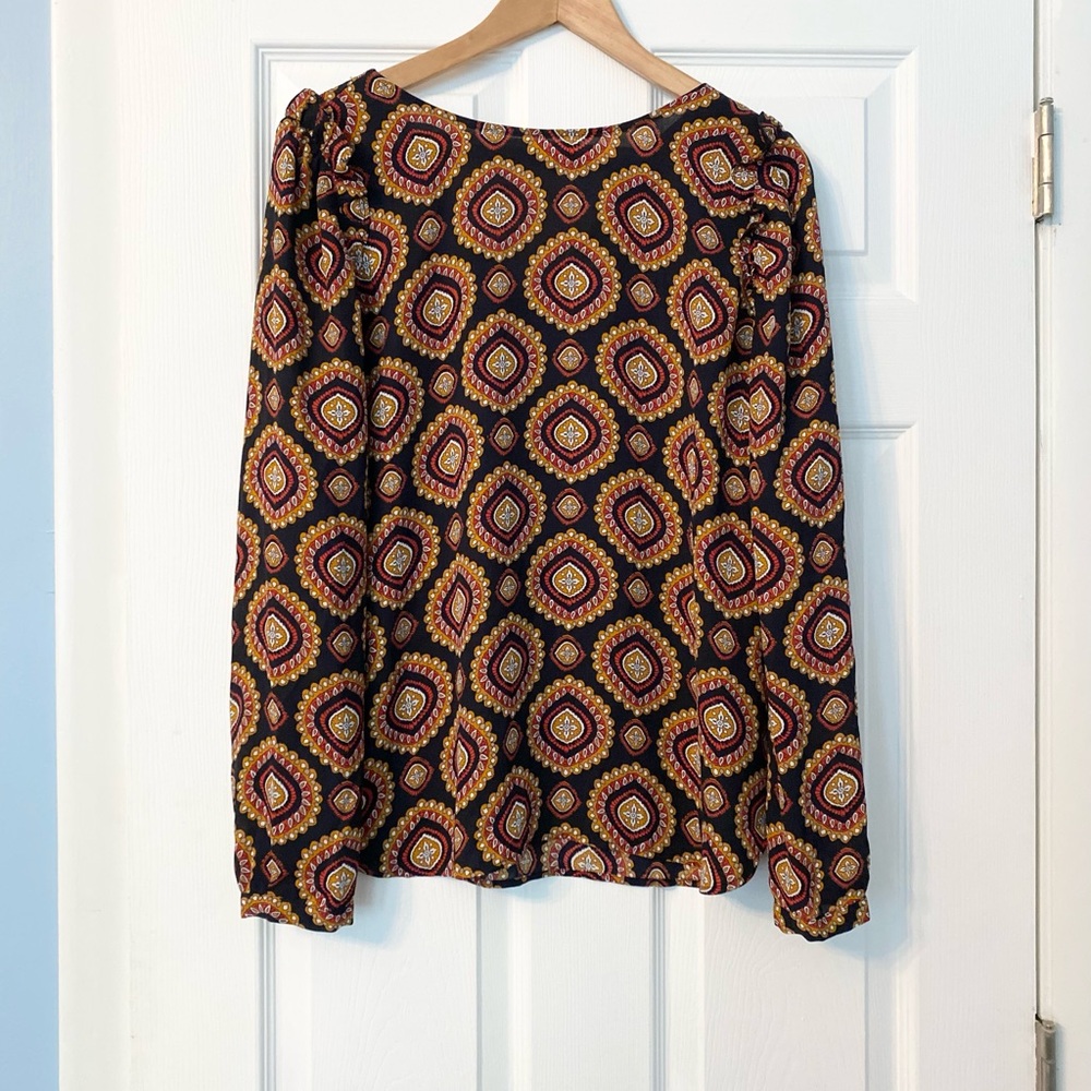 LOFT Black and Gold Geometric Blouse